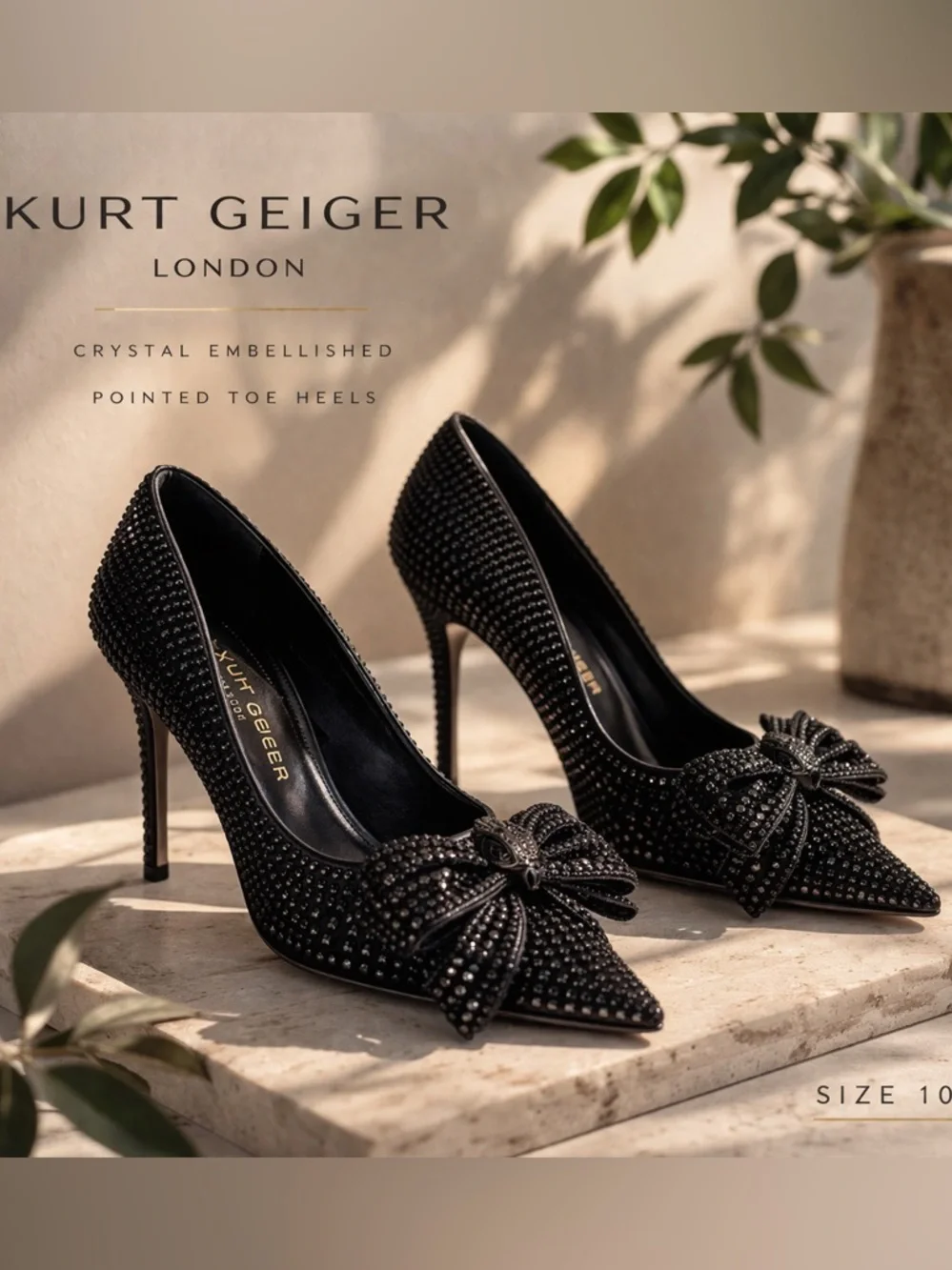 Kurt Geiger Crystal Embellished Heels Bow Detail Black Size 10